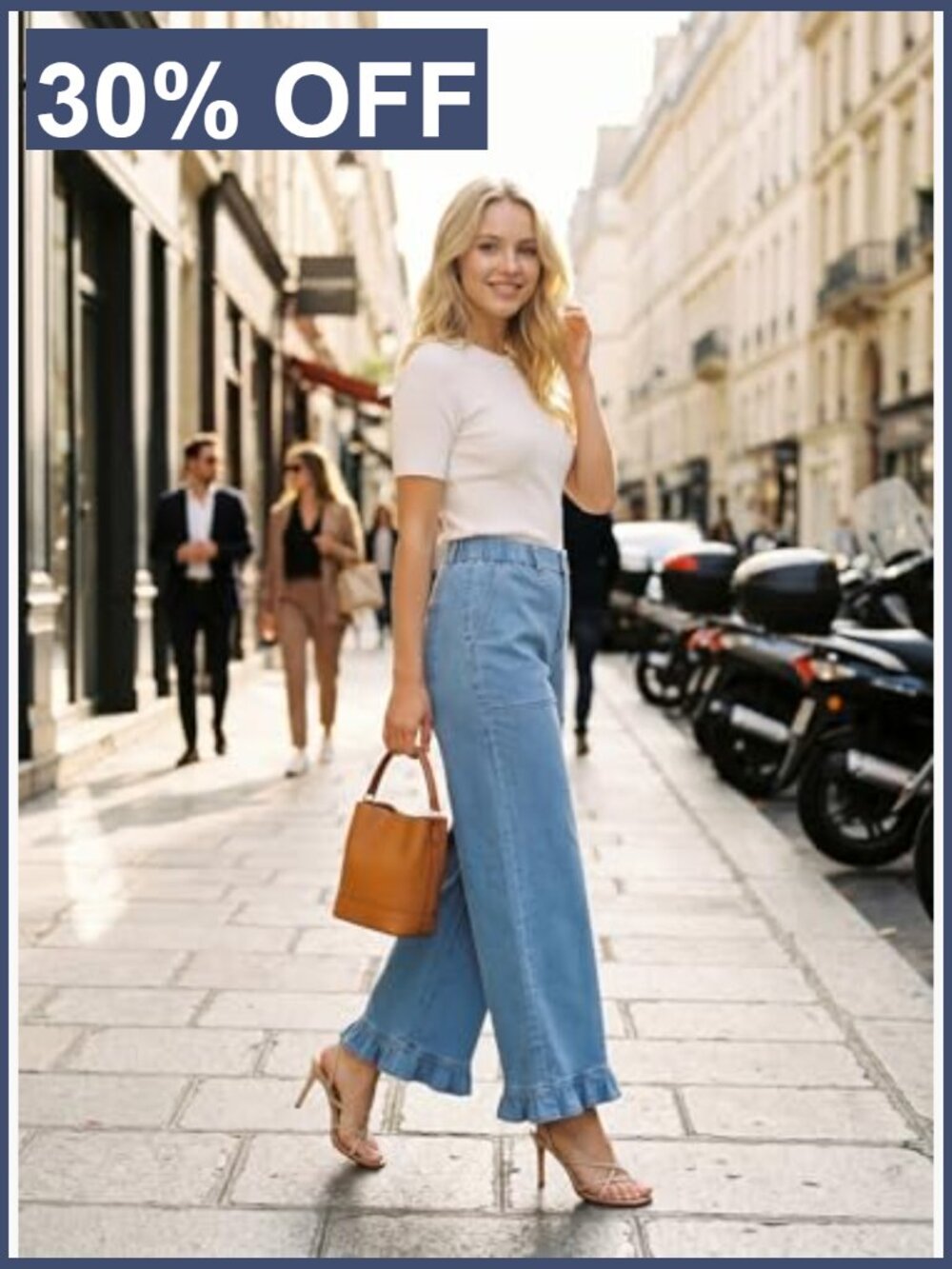 Wide Leg Jeans Stretch High Waist Baggy Trendy Denim Ruffle Hem Pants - Picture 5 of 7